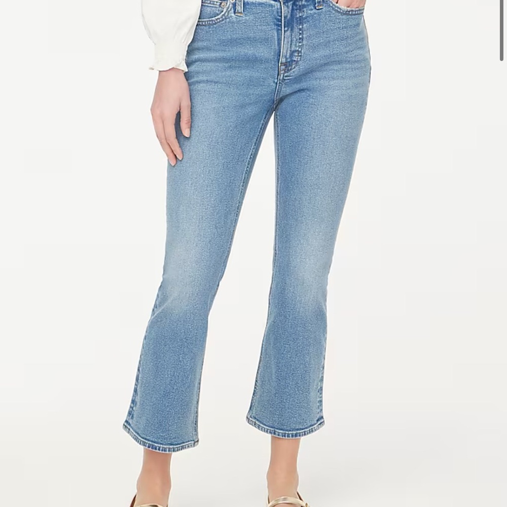 J Crew Mid Rise Flare Crop  Blue Jeans
